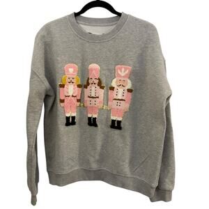 Judith March Pink Nutcracker Chenille Sweatshirt 60% Cotton Gold Accent Holidays